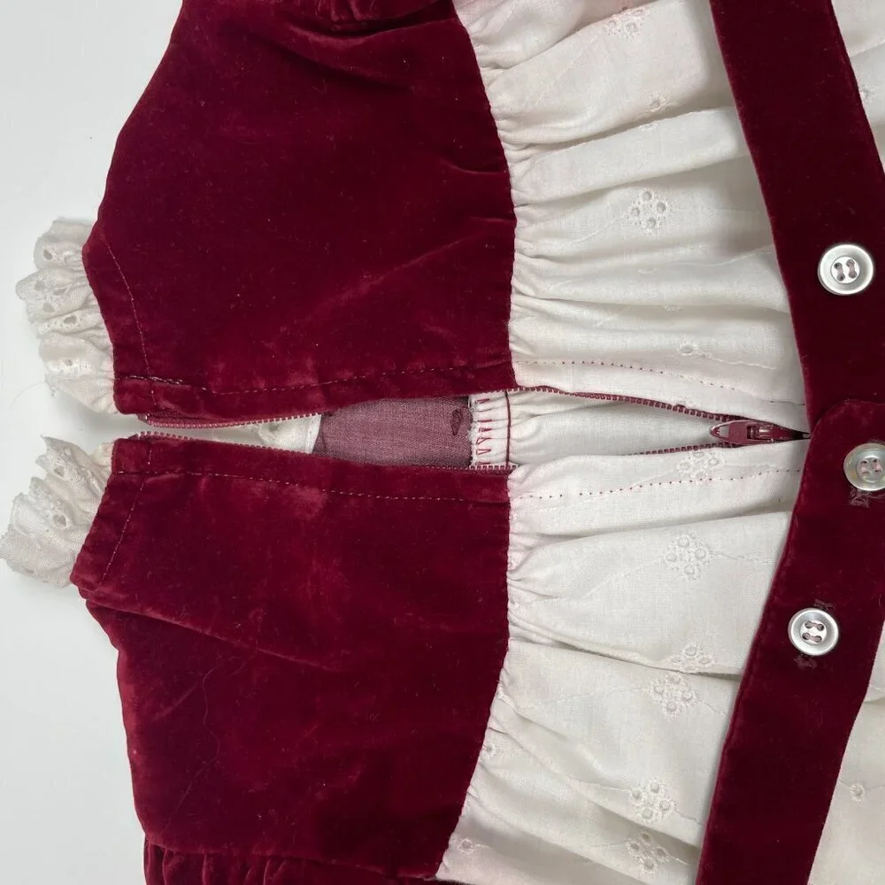 Vintage R-Gee Baby Maroon Velvet and White Eyelet Lace Christmas Dress Size 12M